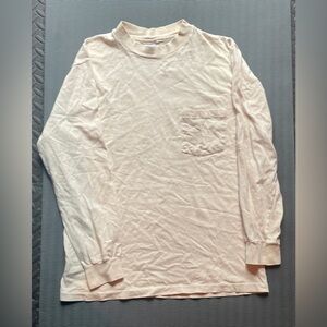 Vintage Hanes Men's Beige Long Sleeve Tee